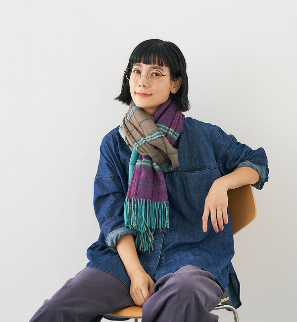 collex「ウールリバーシブルチェックストール」|マフラー|グリーン系その他1