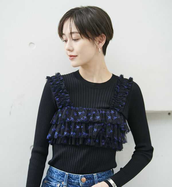 Rouge vif「シルク混ワイドリブプルオーバーニット」|ニット・セーター|