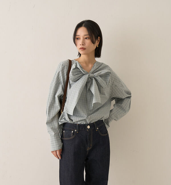 Rouge vif「コットンチェックリボンブラウス」|シャツ・ブラウス|