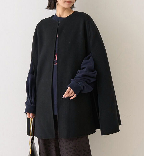 Rouge vif「【ウールSuper110&rsquo;s】リバーマントコート」|ノーカラーコート|ブラック