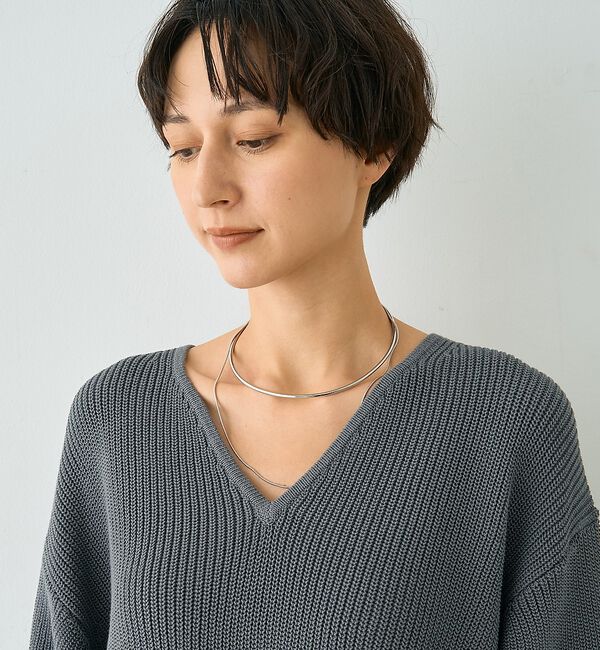 Rouge vif「片畦ハートVネックコットンプルオーバーニット」|ニット・セーター|