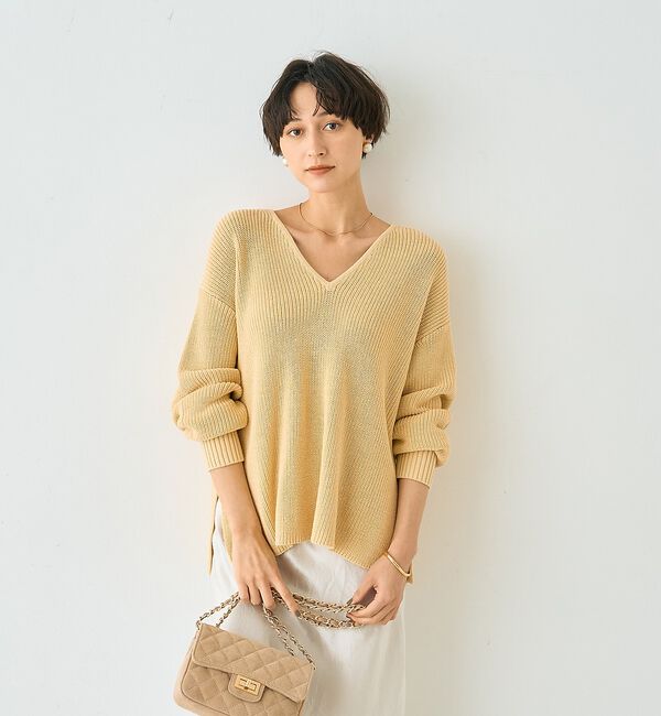 Rouge vif「片畦ハートVネックコットンプルオーバーニット」|ニット・セーター|