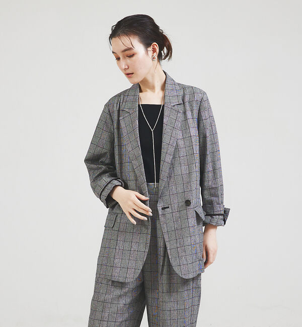 qualite「【セットアップ対応】リネングレンチェックジャケット」|テーラードジャケット|