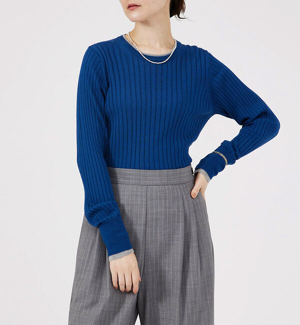 qualite「レイヤードワイドリブニット」|ニット・セーター|ブルー