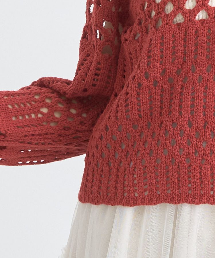 earth music&ecology「フロントリボン透かし編みカーディガン」|カーディガン|