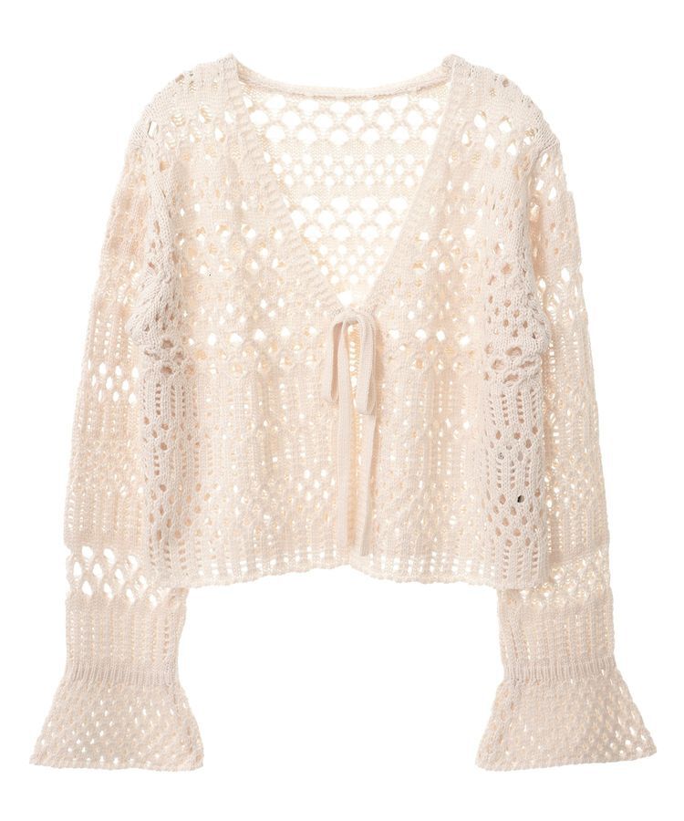 earth music&ecology「フロントリボン透かし編みカーディガン」|カーディガン|