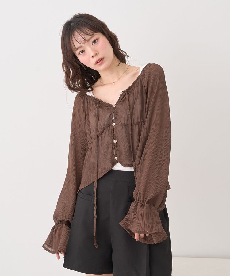 earth music&ecology「ナローリボンくしゅくしゅギャザーブラウス」|シャツ・ブラウス|