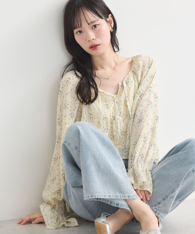 earth music&ecology「ナローリボンくしゅくしゅギャザーブラウス」|シャツ・ブラウス|フラワー
