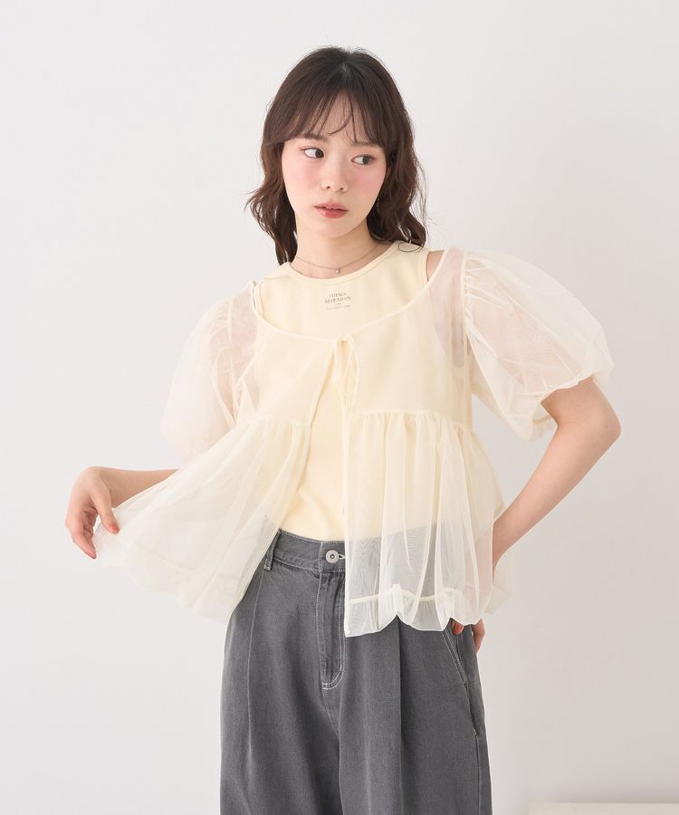 earth music&ecology「SET2点チュールバルーンブラウス＋ロゴタンク」|シャツ・ブラウス|