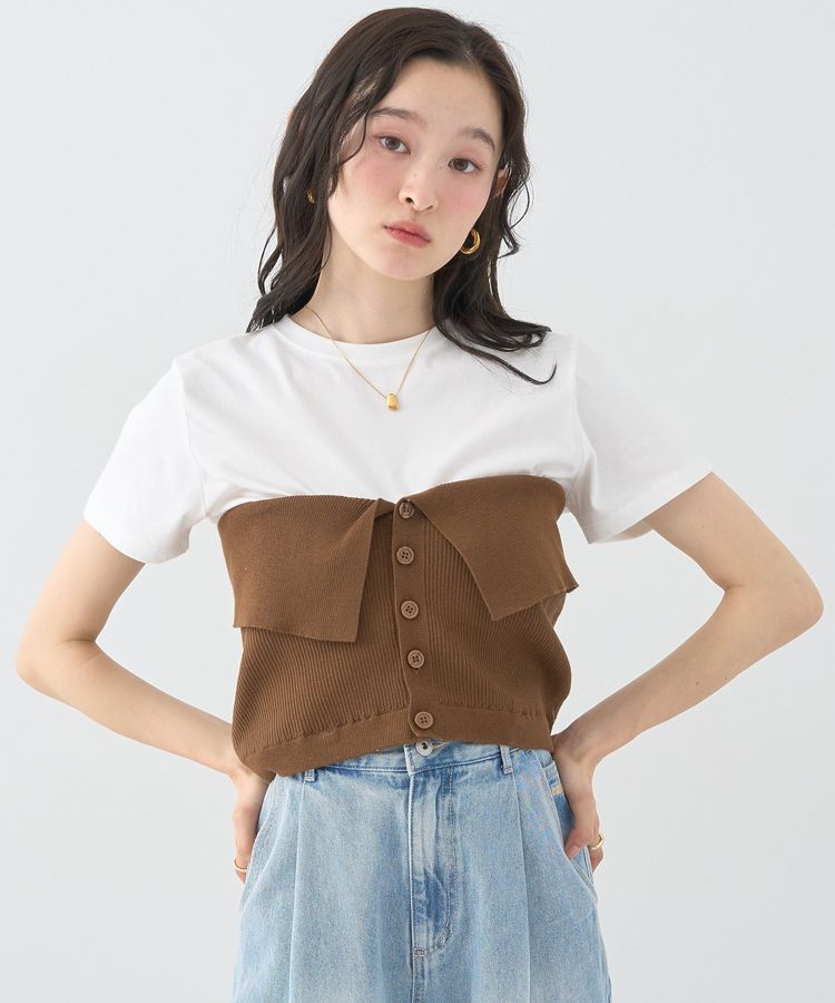 earth music&ecology「SET2点コンパクトTEE＋マルチwayニットビスチェ」|Tシャツ・カットソー|Brown