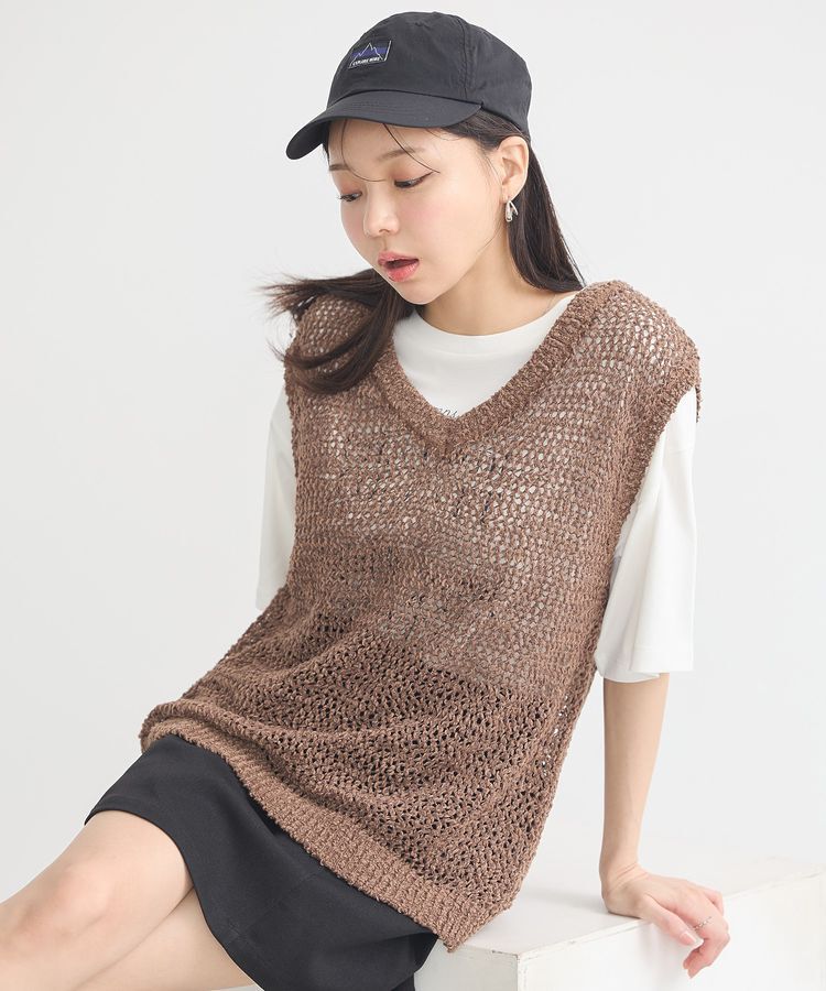 earth music&ecology「クルクルヤーンメッシュベスト」|ベスト・ジレ|