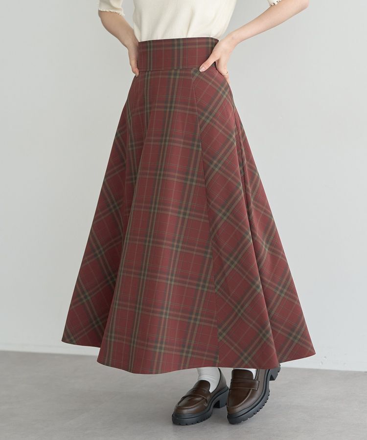 earth music&ecology「バックレースアップチェックスカート」|フレア|
