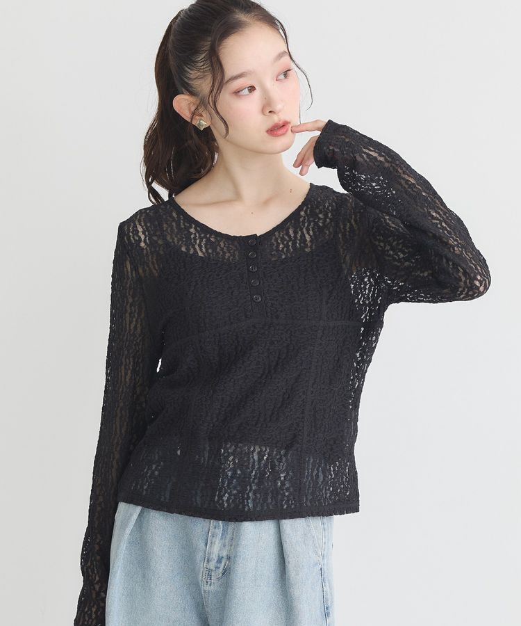 earth music&ecology「フロントボタンレースプルオーバー」|Tシャツ・カットソー|