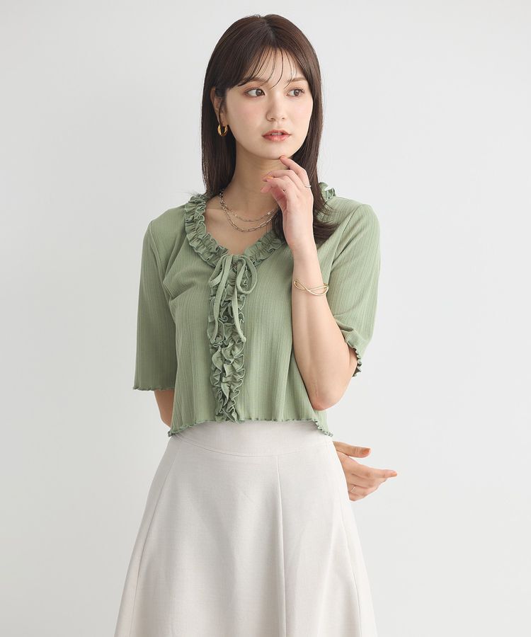 earth music&ecology「フリルカットリブカーディガン」|Tシャツ・カットソー|