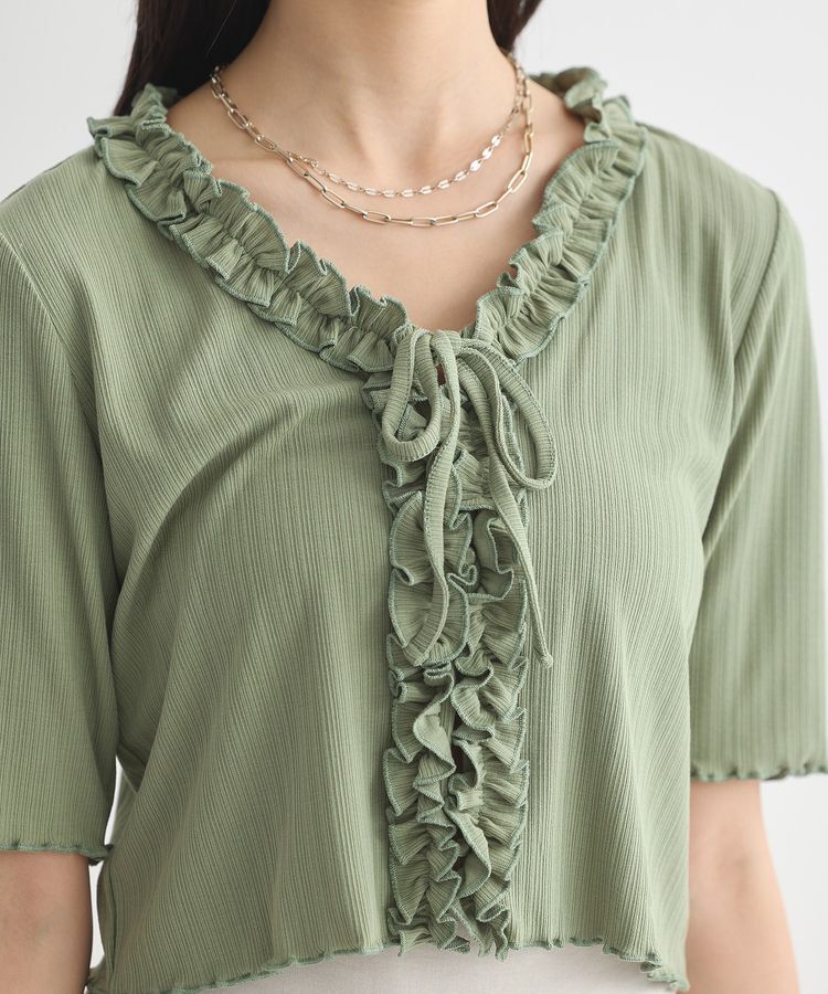 earth music&ecology「フリルカットリブカーディガン」|Tシャツ・カットソー|