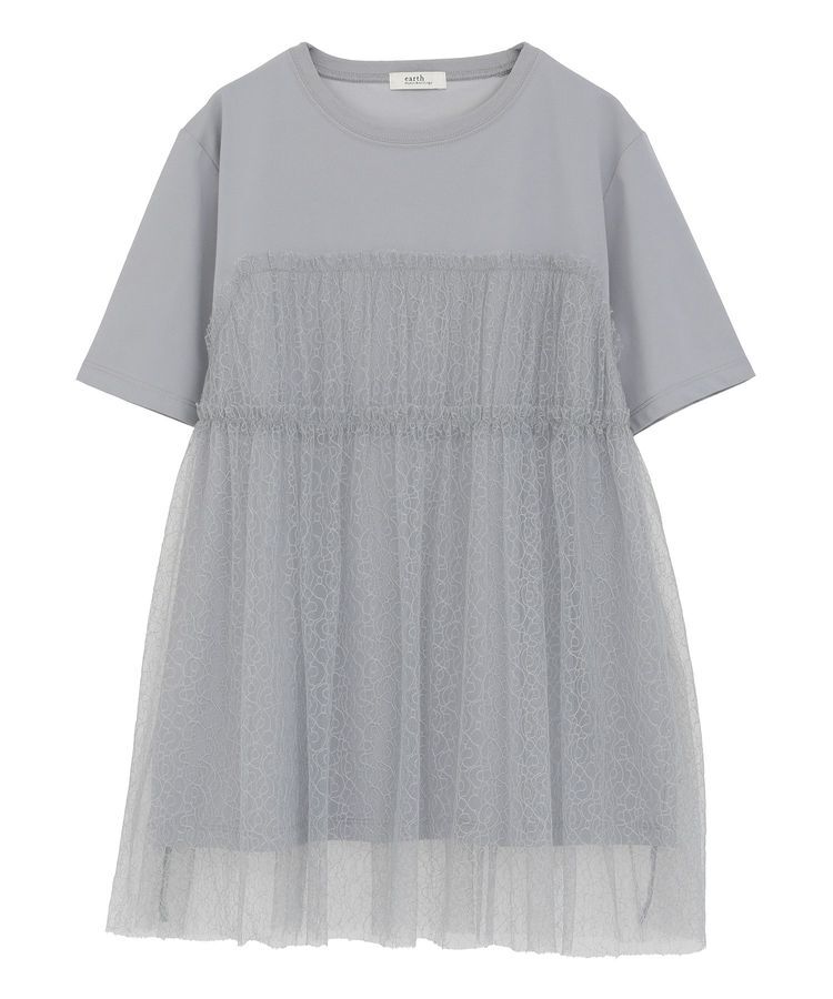 earth music&ecology「ニュアンス柄レースドッキングプルオーバー」|Tシャツ・カットソー|