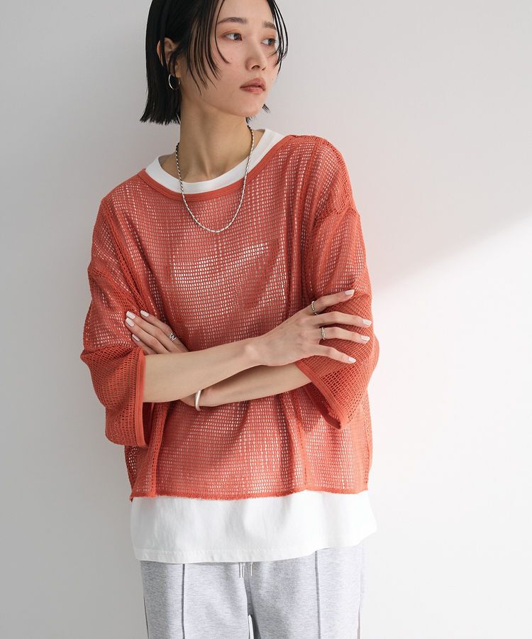armonia「七分袖コットンメッシュラグラントップス」|Tシャツ・カットソー|
