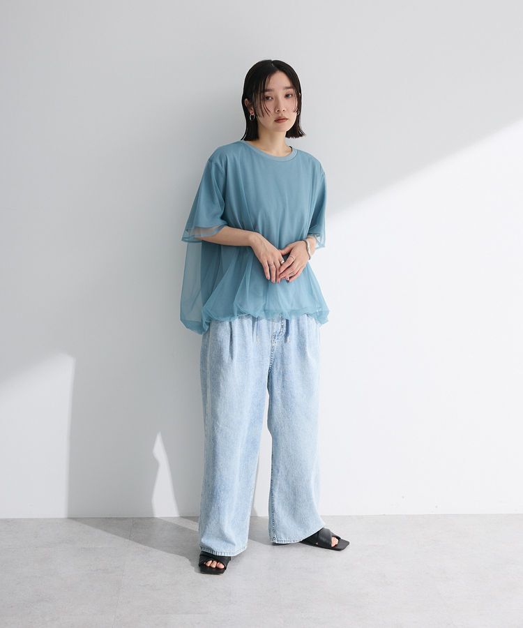 Green Parks「チュールドッキングバルーン5分袖プルオーバー」|Tシャツ・カットソー|