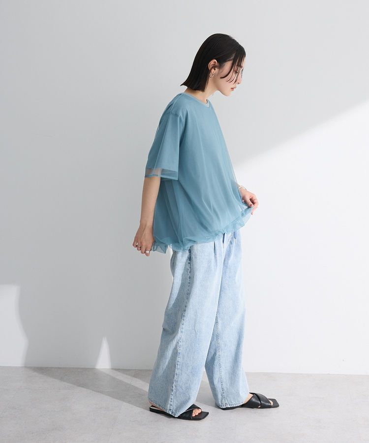 Green Parks「チュールドッキングバルーン5分袖プルオーバー」|Tシャツ・カットソー|