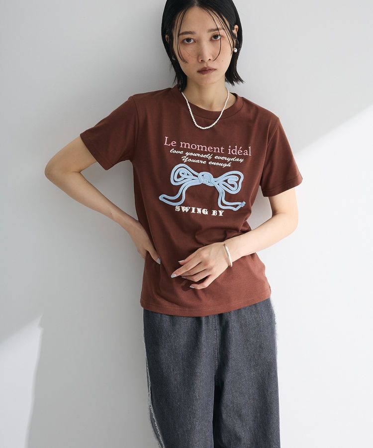 Green Parks「・swing by リボンモチーフコード刺繍TEE」|Tシャツ・カットソー|