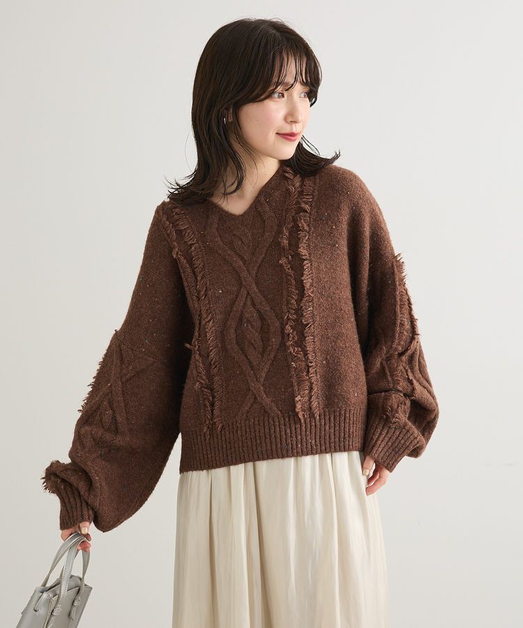 Green Parks「■ESCAR フリンジケーブルポップコーンニット」|ニット・セーター|Brown