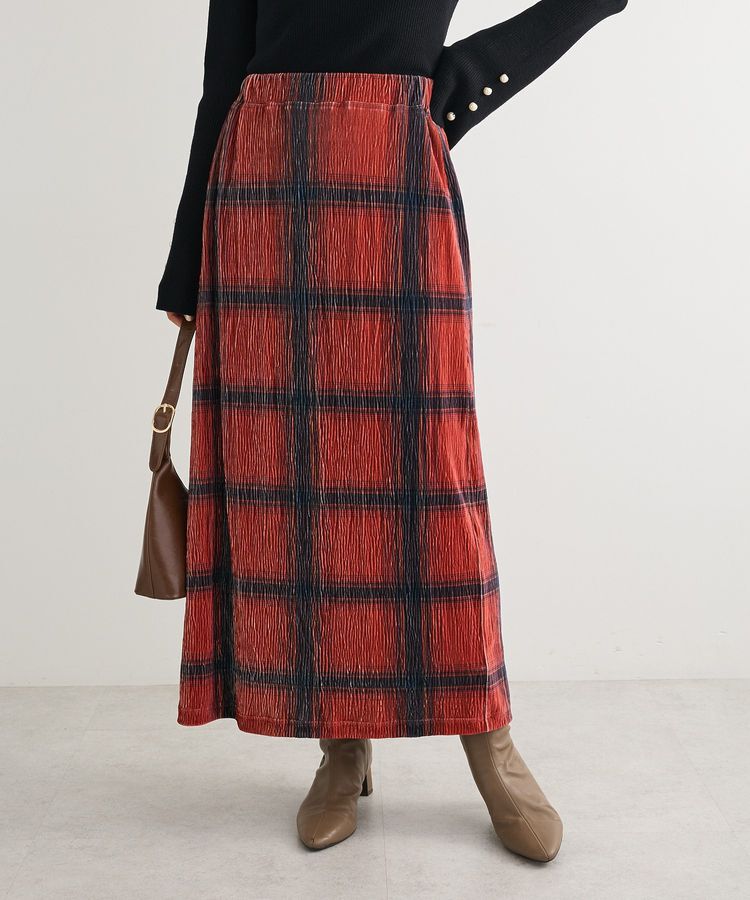 Green Parks「楊柳ベロアチェックIラインスカート」|スカート|Red