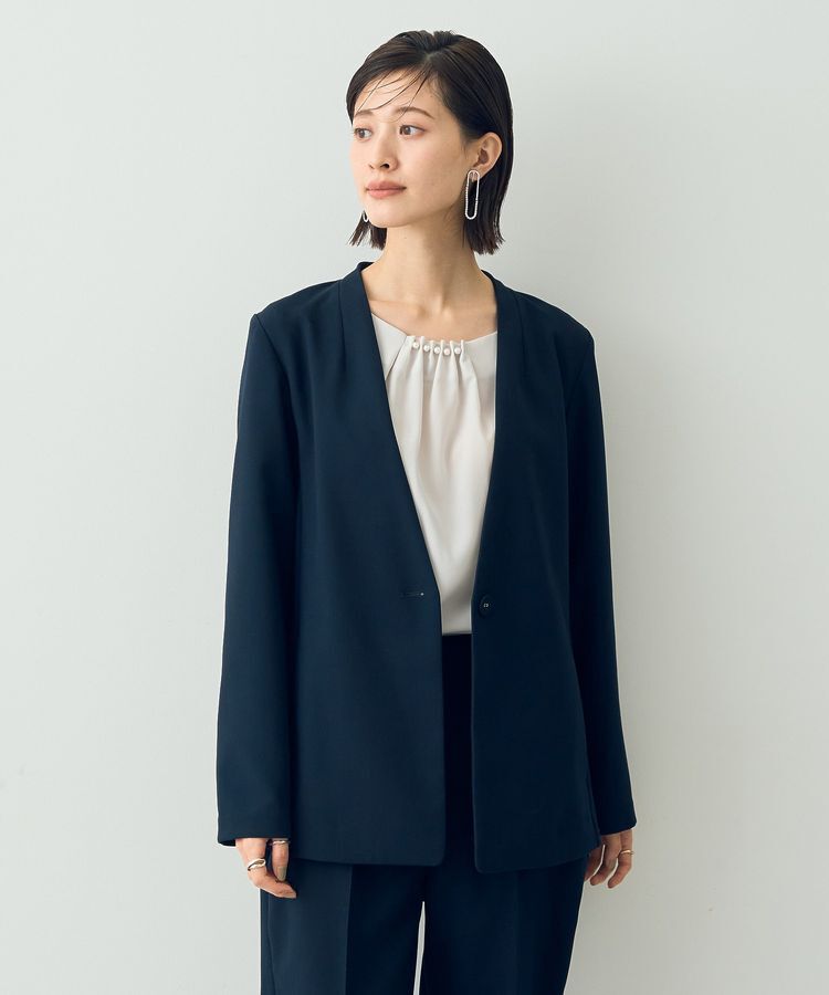 YECCA VECCA「ストレッチノーカラージャケット」|テーラードジャケット|Navy