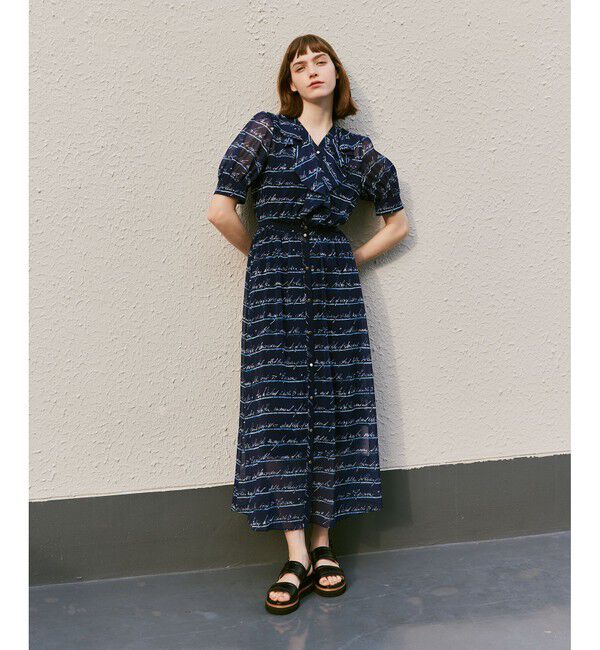 LOULOU WILLOUGHBY「【LOULOU WILLOUGHBY】RATTIレタードボーダーワンピース」|ワンピース|ネイビー