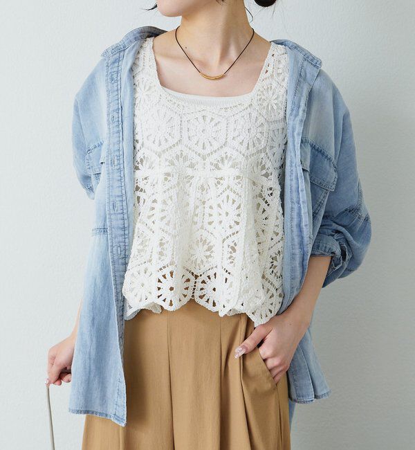  「【リバイバル】カギ針編み風ビスチェ」|キャミソール|オフホワイト