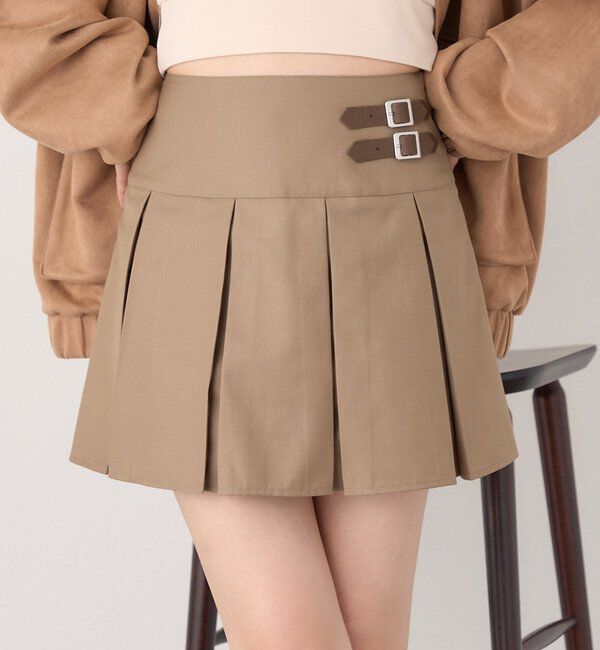  「サイドベルトプリーツスカート」|スカート|ベージュ