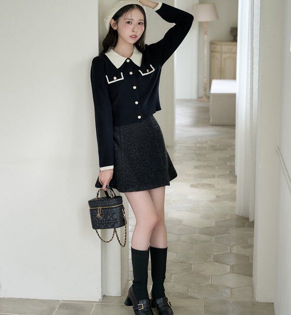  「金ボタン配色衿ニット」|ニット・セーター|