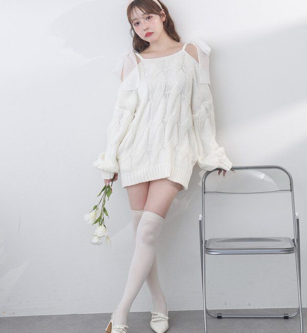  「ミルキーパレットニットミニワンピ／肩リボン取り外し可」|ワンピース|