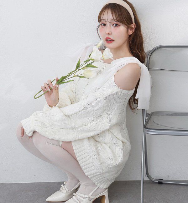  「ミルキーパレットニットミニワンピ／肩リボン取り外し可」|ワンピース|