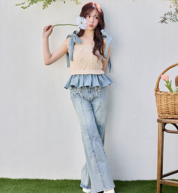  「【Denim Collection】レースアップデニムパンツ」|その他|