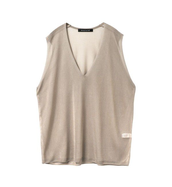 mizuiro ind「mizuiro ind シアー深Vネックベスト」|ベスト・ジレ|ベージュ