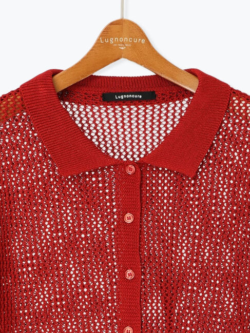 Lugnoncure「麻タッチ衿付きメッシュニットカーディガン」|カーディガン|