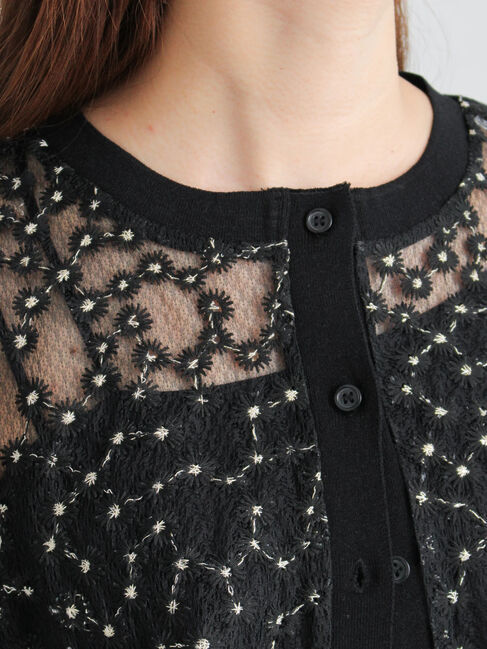 Te chichi「エンブロイダリー半袖クルーカーディガン」|カーディガン|