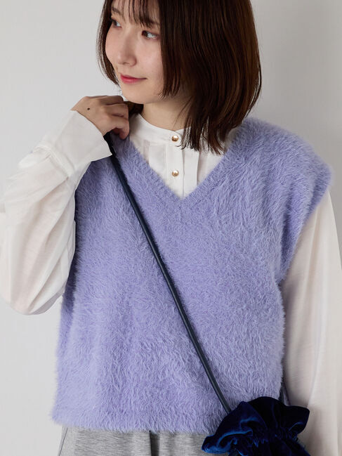 Te chichi TERRASSE「シャギーVネックベスト」|ニット・セーター|パープル