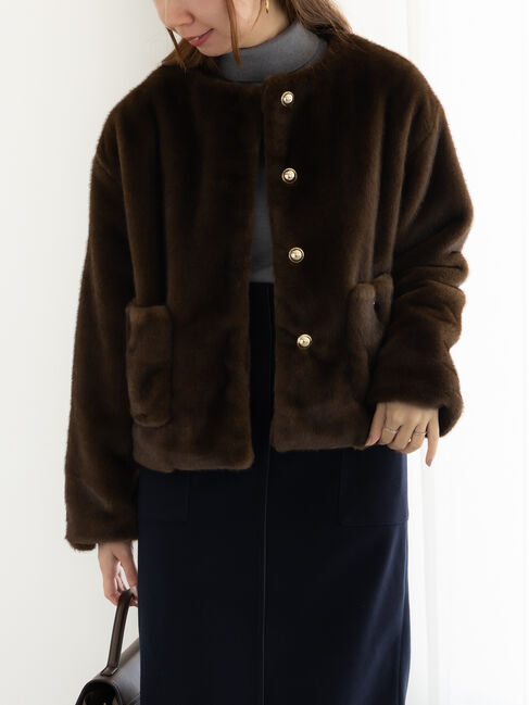 Te chichi「グラデーションファーノーカラージャケット《2025winter catalog item》」|その他|ブラウン
