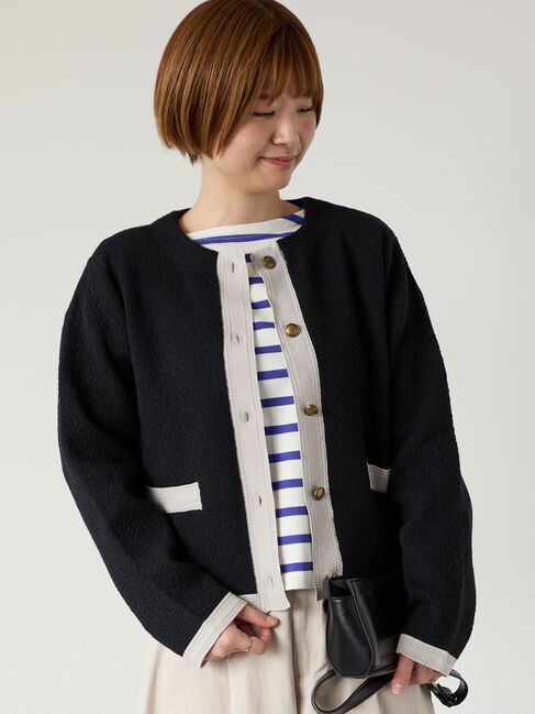 Lugnoncure「金釦配色ニットジャケット」|カーディガン|ブラック