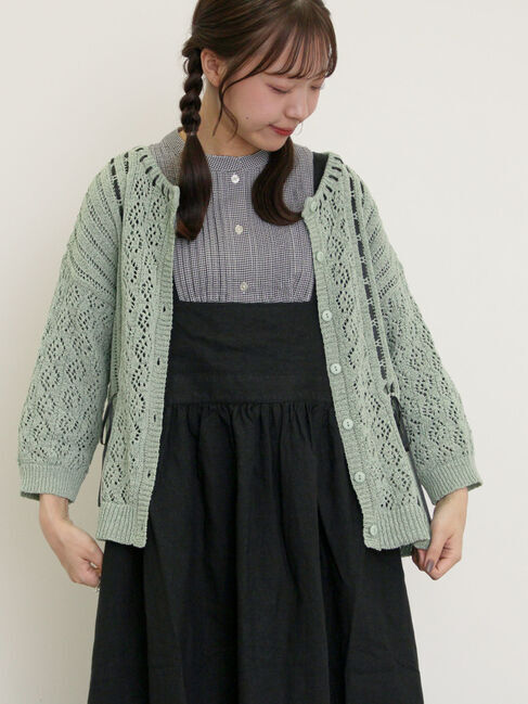 Samansa Mos2「透かし編み前後2WAYリボンニット」|カーディガン|