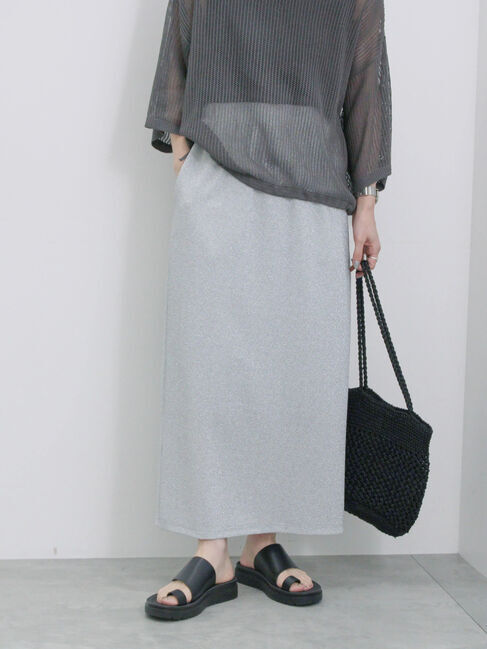 Samansa Mos2 blue「ラメナロースカート」|スカート|シルバー