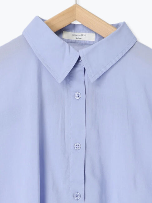 Samansa Mos2 blue「ショート丈シャーリングブラウス」|シャツ・ブラウス|