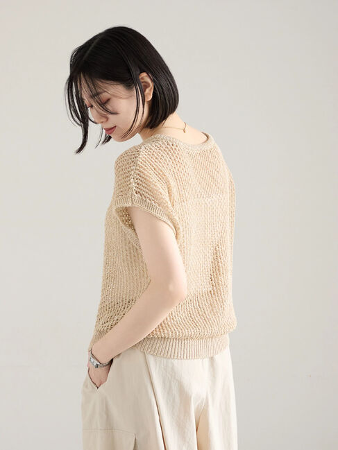 Samansa Mos2 blue「メランジラメメッシュニットベスト」|ニット・セーター|