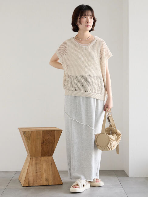 Samansa Mos2 blue「メランジラメメッシュニットベスト」|ニット・セーター|