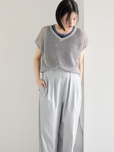 Samansa Mos2 blue「メランジラメメッシュニットベスト」|ニット・セーター|