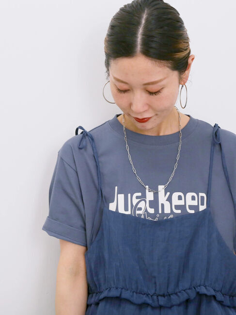 Samansa Mos2 blue「【接触冷感】ロゴプリントTシャツ」|Tシャツ・カットソー|