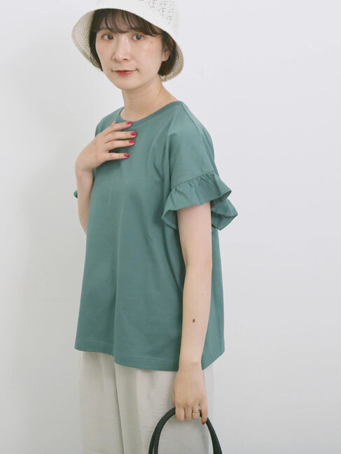 Samansa Mos2 blue「【USAコットン】フリルTシャツ」|Tシャツ・カットソー|
