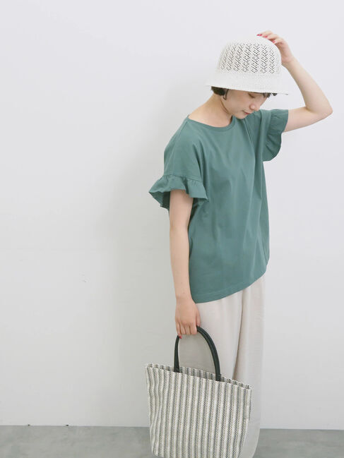 Samansa Mos2 blue「【USAコットン】フリルTシャツ」|Tシャツ・カットソー|