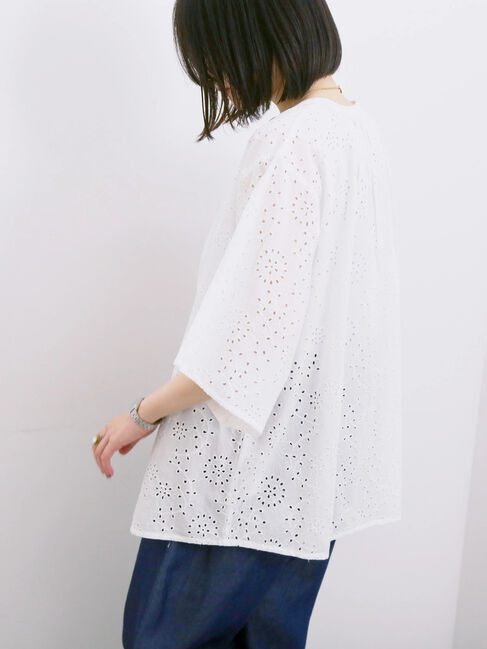 Samansa Mos2 blue「【Made in India】タッセル付ギャザーレースブラウス」|シャツ・ブラウス|